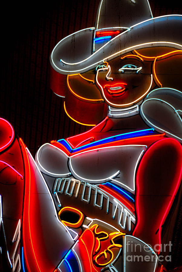 Las Vegas Photograph - Cowgirl Neon Sign Fremont Street Las Vegas by Amy Cicconi