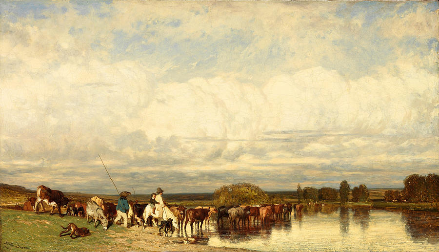 Cows crossing a ford Painting by Jules Dupre