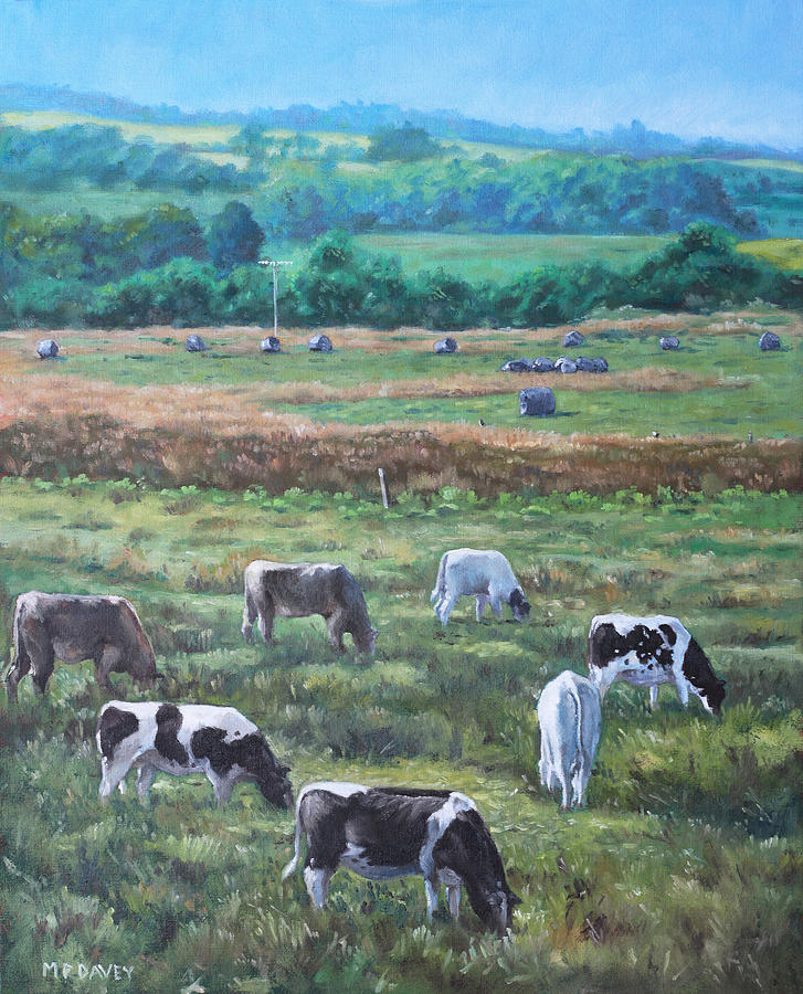 Cows in a field in the Devon countryside Painting by Martin Davey