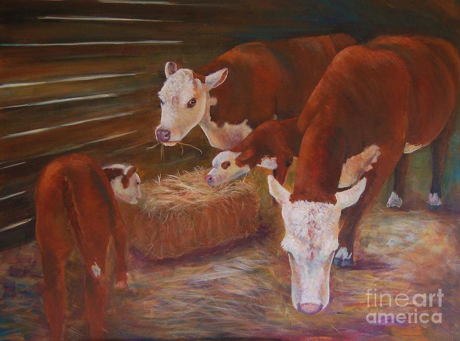 Cows in a Stable Painting by Jana Baker
