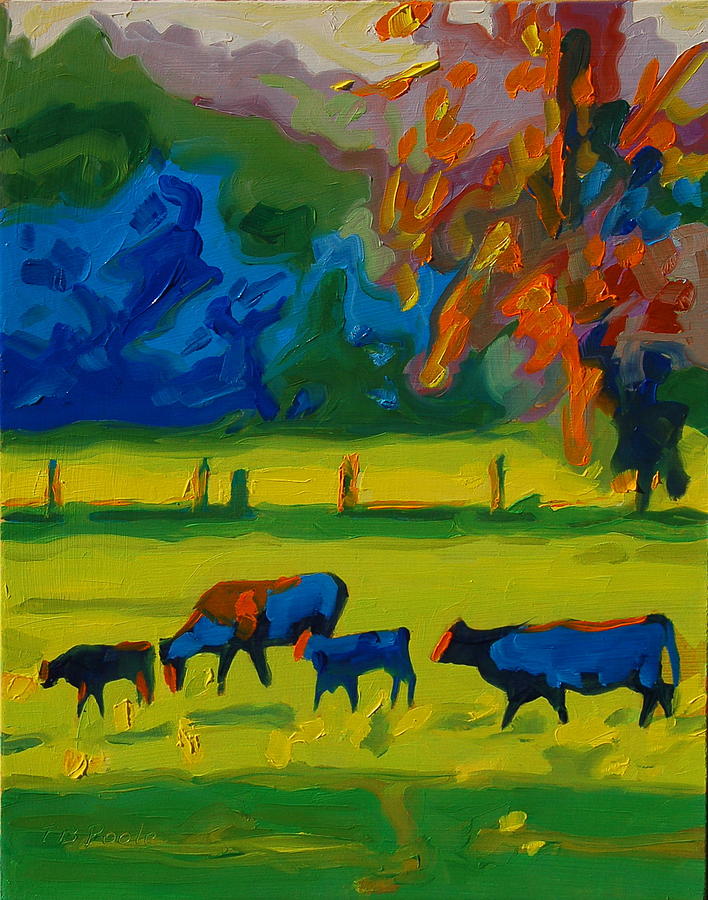 Cows in Texas Field at Sunset oil painting by Bertram Poole Painting by Thomas Bertram POOLE
