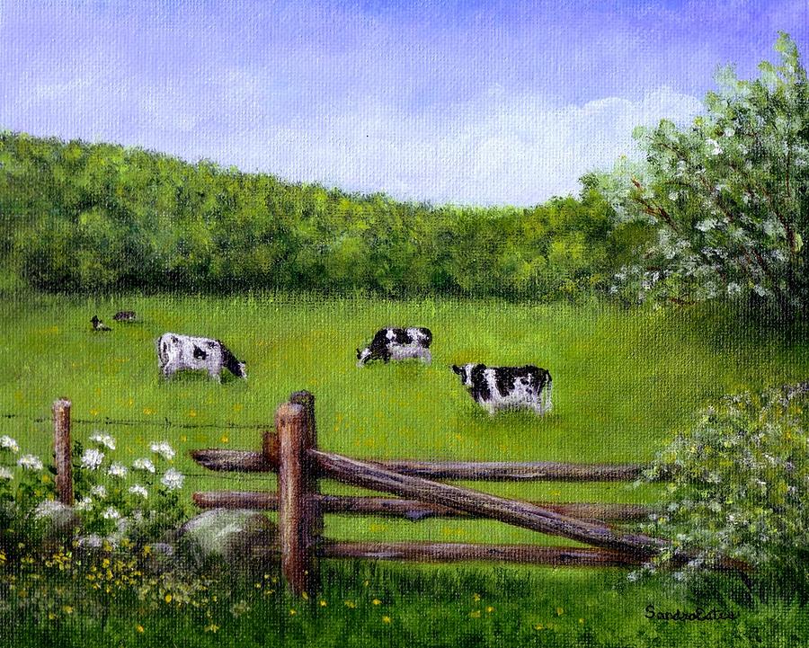 Cows In The Pasture Painting by Sandra Estes
