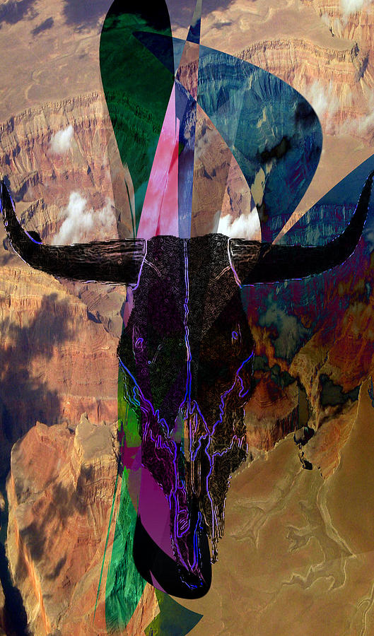 Cowskull over the Canyon Digital Art by Cathy Anderson