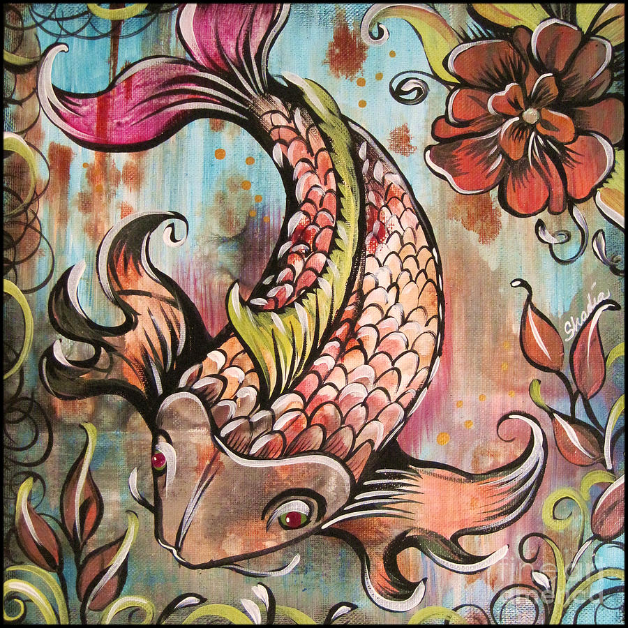 Koi Fish Painting - Coy Koi by Shadia Derbyshire Koi Fish Painting - Coy Koi by Shadia Derbyshire