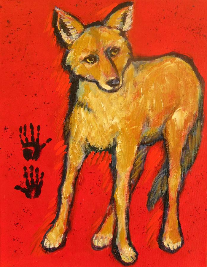 Coyote and Hand Prints Painting by Carol Suzanne Niebuhr