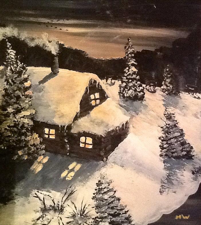Cozy cabin Painting by Megan Walsh