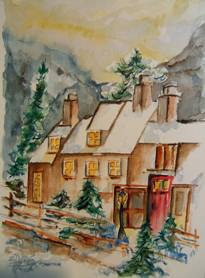 Cozy Mountain Winter Painting by Elaine Duras