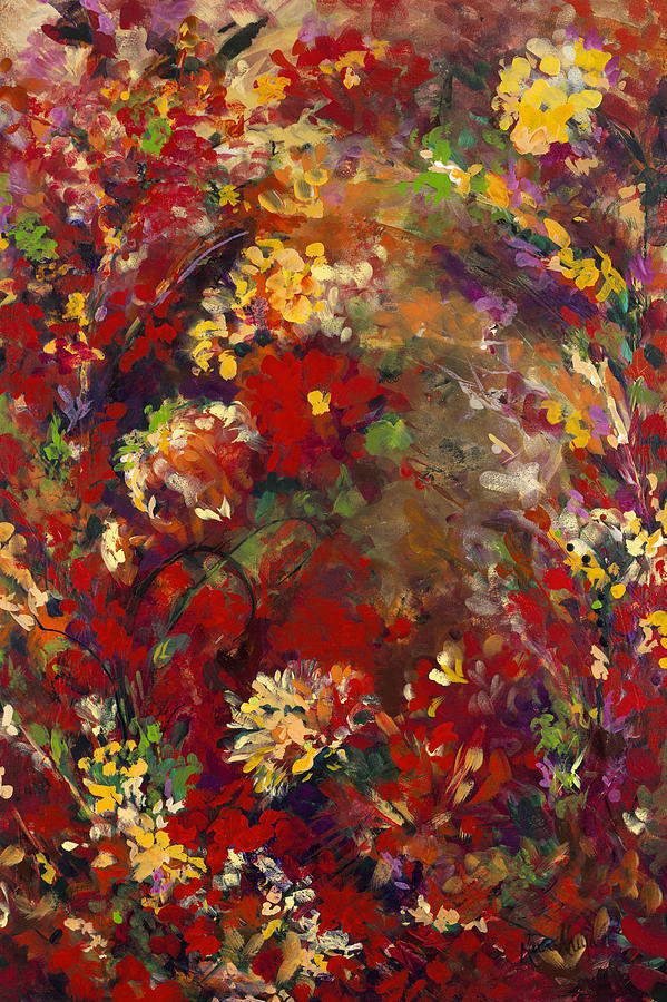 Cozy Red Flowers Painting by Karen Ahuja