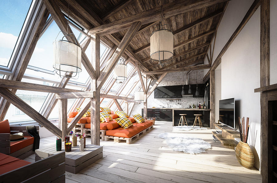Cozy Scandinavian Attic Loft Interior Scene Photograph by Bulgac