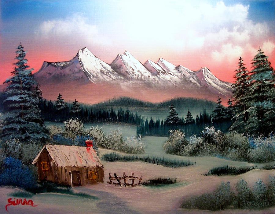 Winter Painting - Cozy Winter Cabin by Dina Sierra