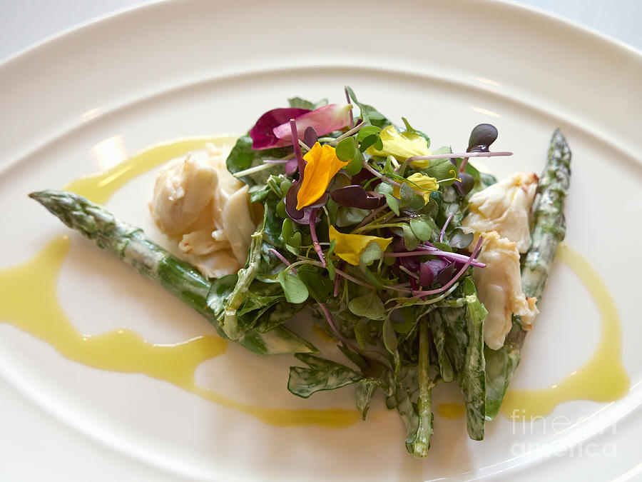 Crab and asparagus salad Photograph by Louise Heusinkveld