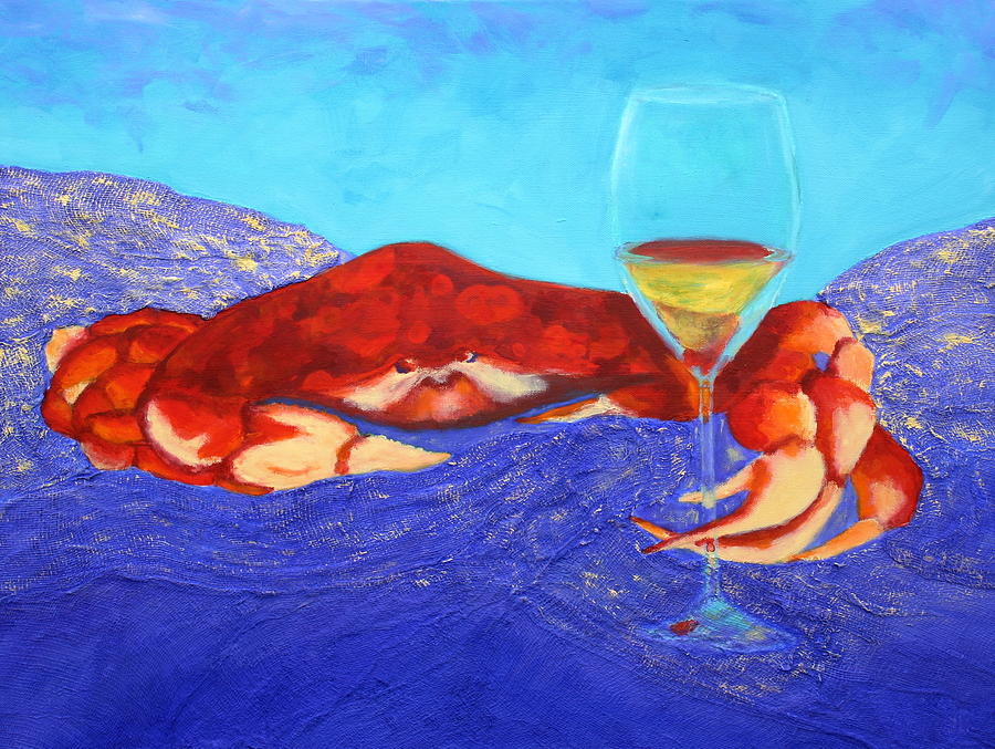 Wine Painting - Crab and Chardonnay by Nancy Jolley