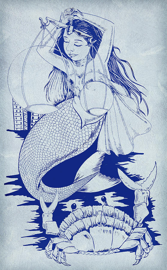 Mermaid Drawing - Crab And The Mermaid by Asp Arts