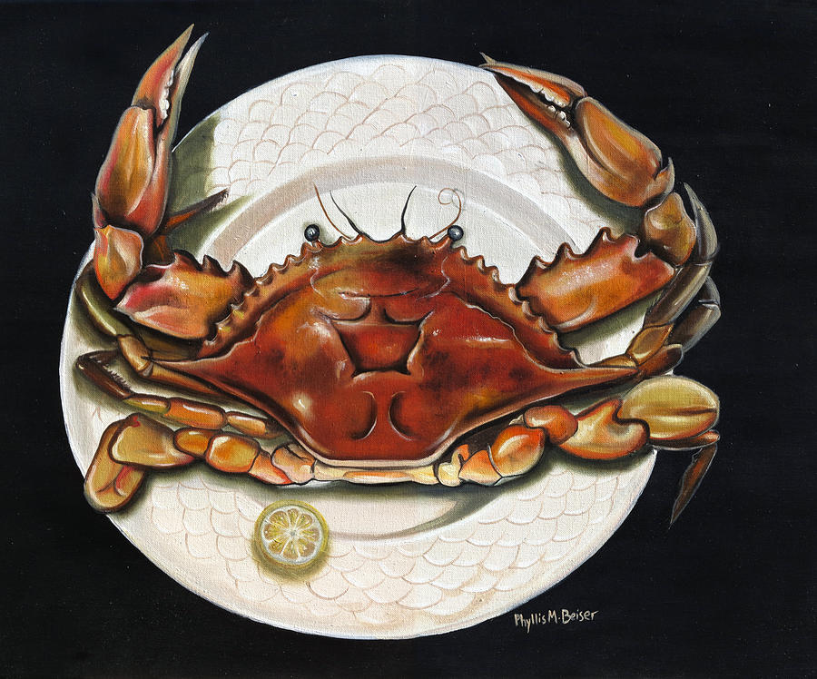 Crab On Plate Painting By Phyllis Beiser