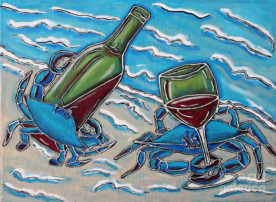 Crab Wine Time Painting by Cynthia Snyder