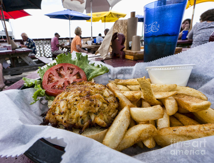 Crabcake platter on the deck at Rock Hall Maryland Photograph by William Kuta