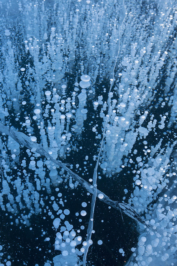 Winter Photograph - Cracks and Bubbles in Blue Ice by Tim Grams