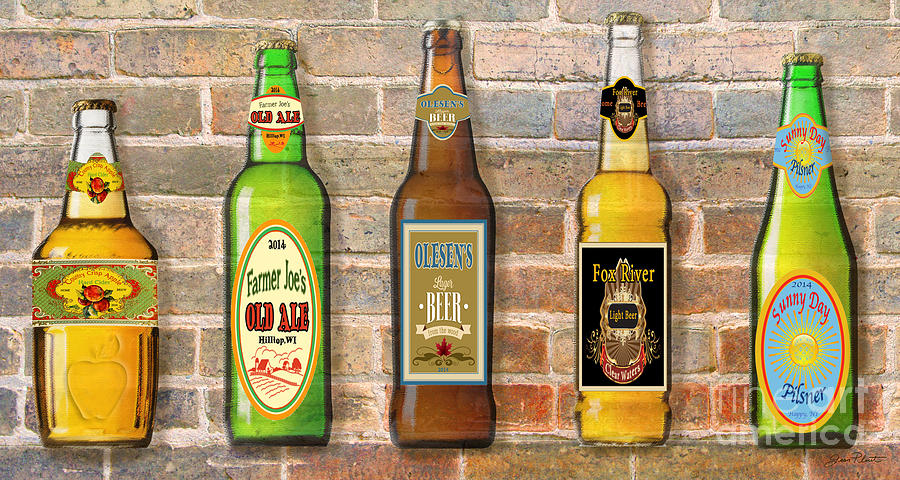 Craft Beer Collection on Brick Digital Art by Jean Plout