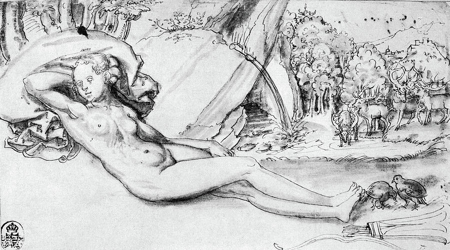 Cranach Nymph Drawing by Granger