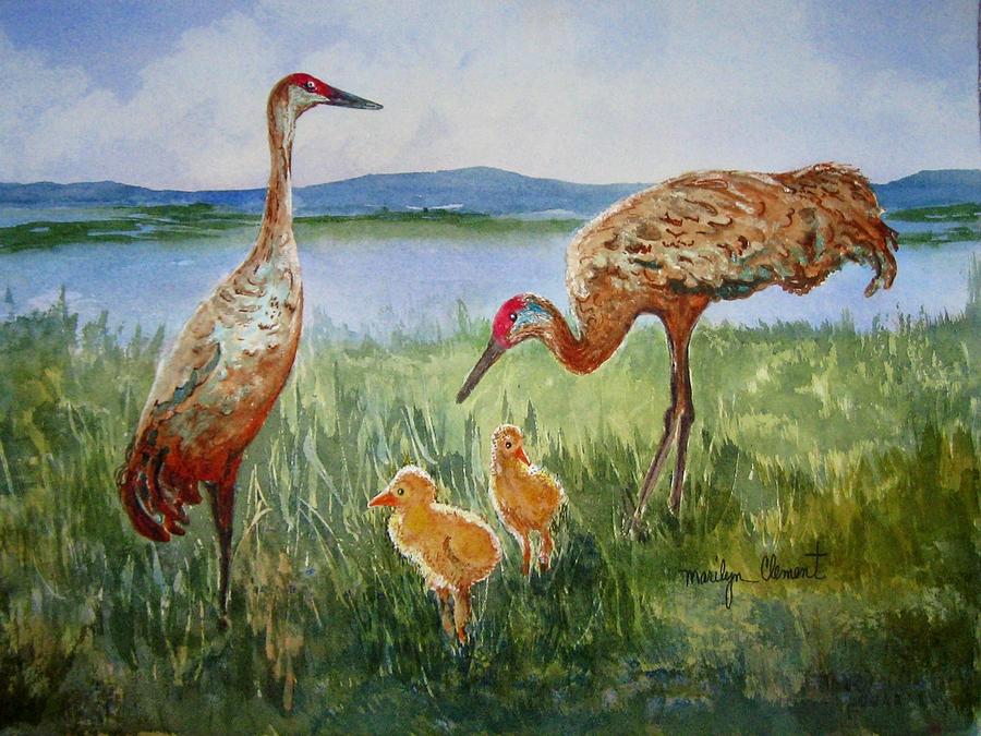 Crane Family Painting by Marilyn  Clement