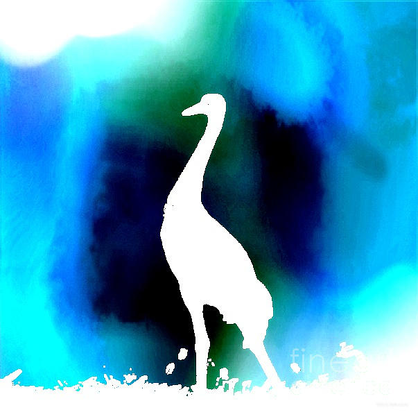 Crane In Blue Watercolor Digital Art by Anita Lewis