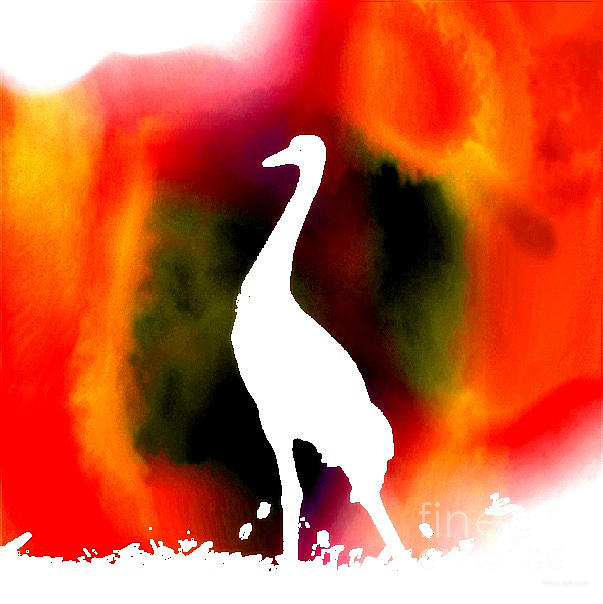 Crane In Red Poppy Digital Art by Anita Lewis