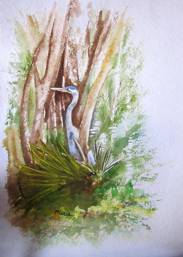 Crane in the Glades Painting by Maris Sherwood