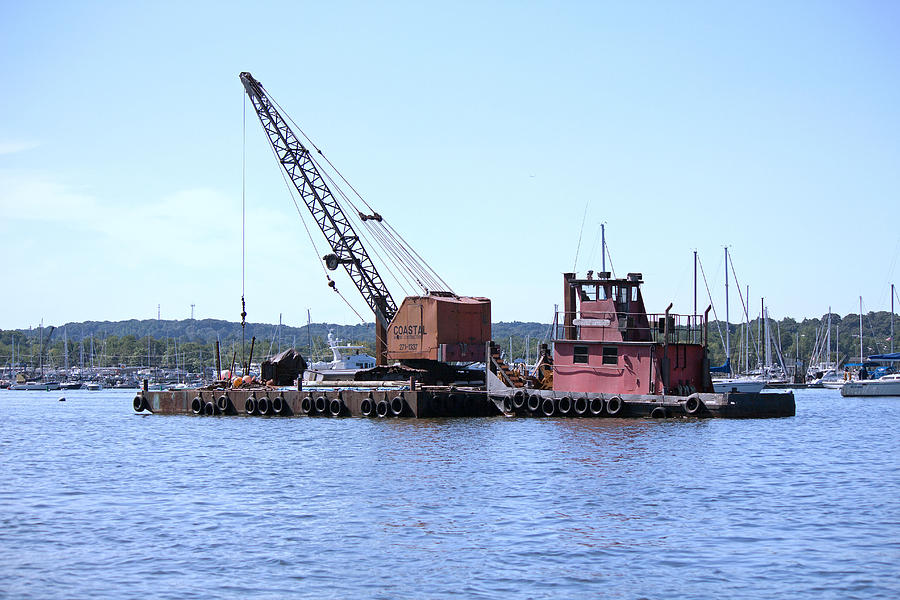 Crane on barge Huntington Harbor Photograph by Susan Jensen