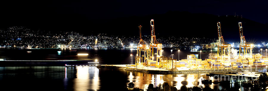 Crane Photograph - Cranes in the Port of Vancouver by Neil Webb