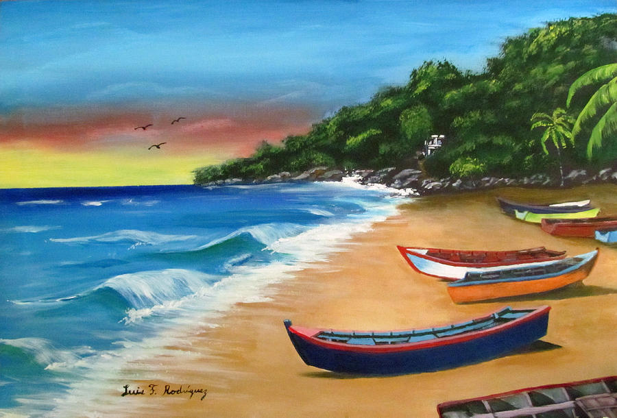 Crashboat Beach Sunset Painting by Luis F Rodriguez