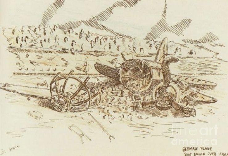Crashed German Plane Drawing by David Neace CPX