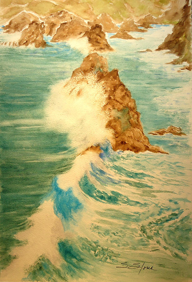 Ocean Painting - Crashing The Rocks by Sandra Stone