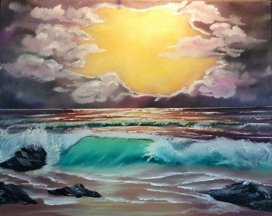 Crashing wave at sunrise Painting by Kevin  Brown