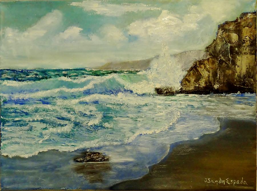 Beach Painting - Crashing waves by Juan Sandin