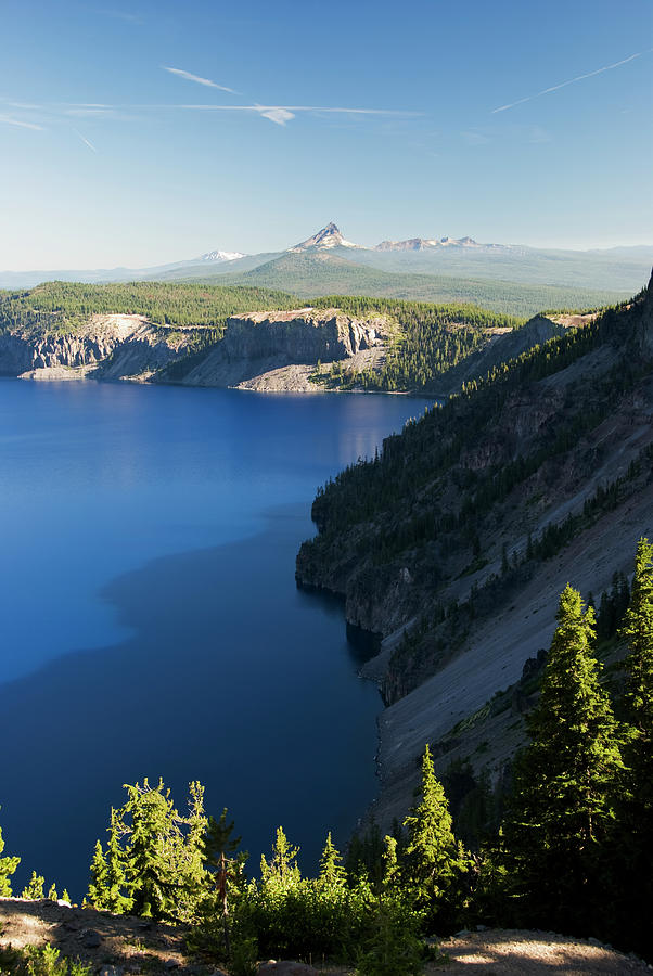 Crater Lake And Distant Volcanic Photograph by Philippe Widling / Design Pics