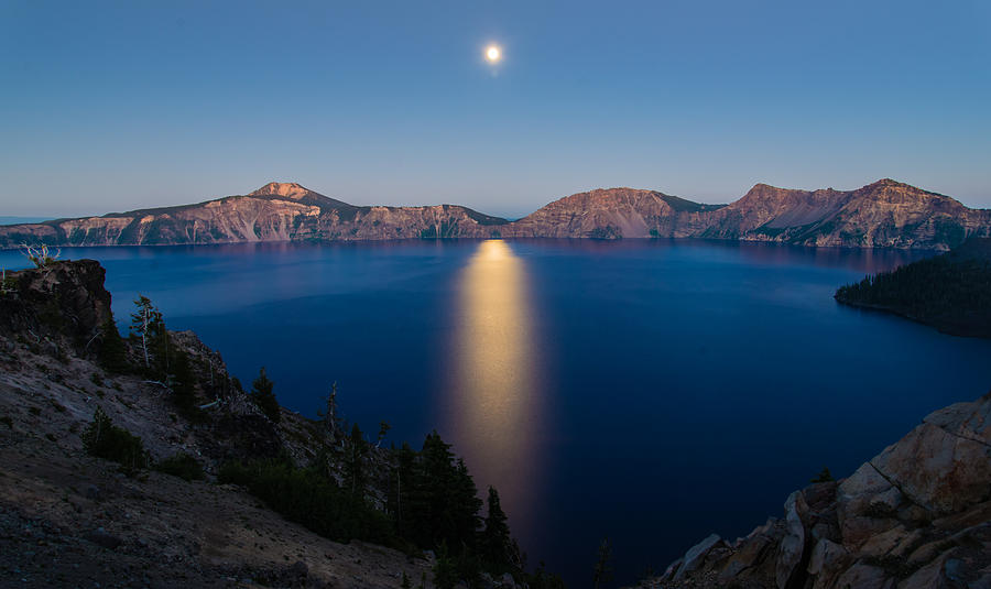Crater Lake Moonrise Photograph by Mike Ronnebeck