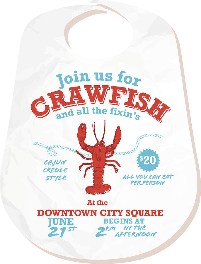 Crawfish Boil invitation design template on white background Drawing by JDawnInk