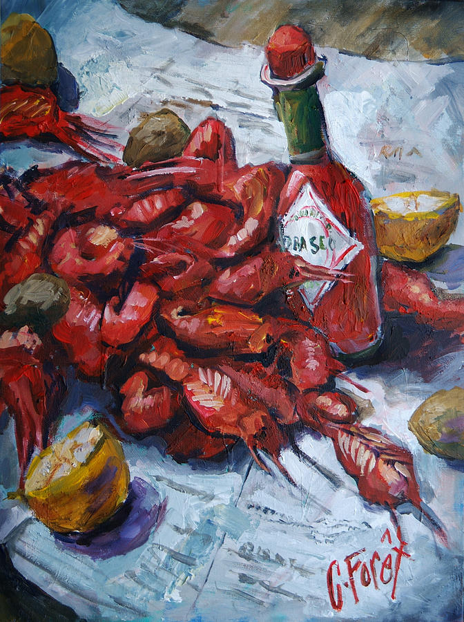 Crawfish Tabasco Painting by Carole Foret