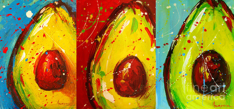 Crazy Avocados triptych  Painting by Patricia Awapara