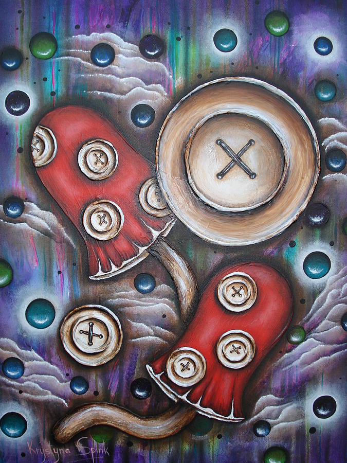 Crazy Button Mushrooms Painting by Krystyna Spink