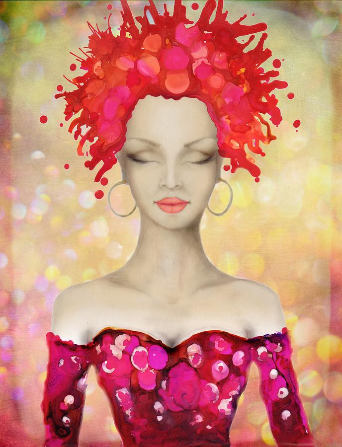 Crazy Pink Hair night out Painting by Lilia D