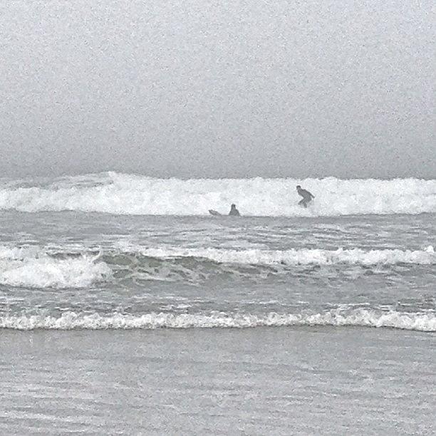 Crazy Surfers In A Windy,foggy,rainy Photograph by Selina P
