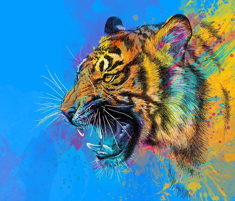 Animal Digital Art - Crazy Tiger by Olga Shvartsur