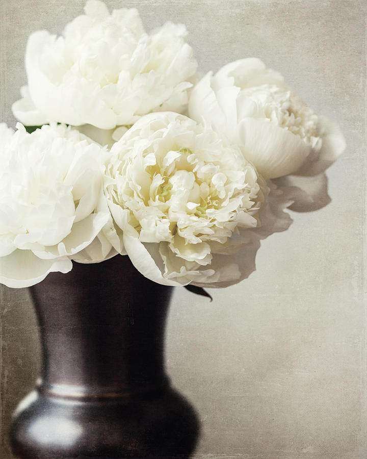 Flower Photograph - Cream Peonies in a Rustic Vase by Lisa R