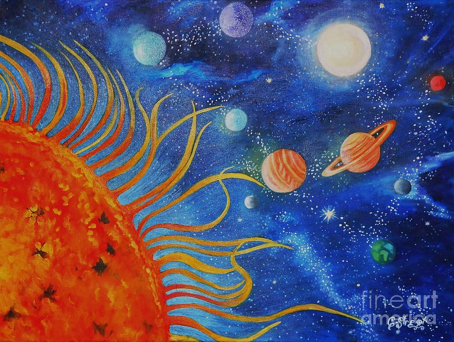 Creation Fourth Day Moon Sun Stars Planets Painting by Caroline Street