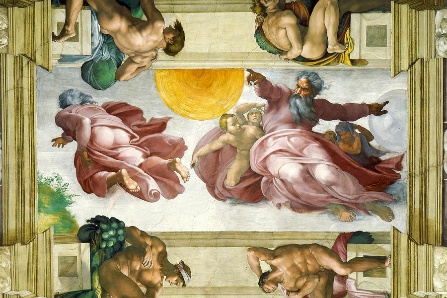 Creation of Sun Moon and Planets Within the Sistine Chapel Ceiling Painting by Michelangelo di Lodovico Buonarroti Simoni