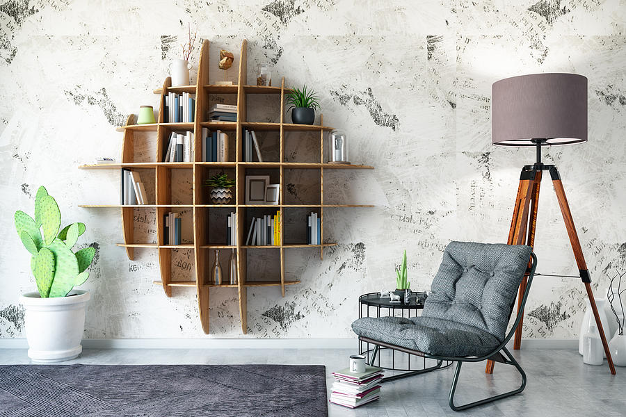 Creative Bookshelf Design with Armchair Photograph by Asbe