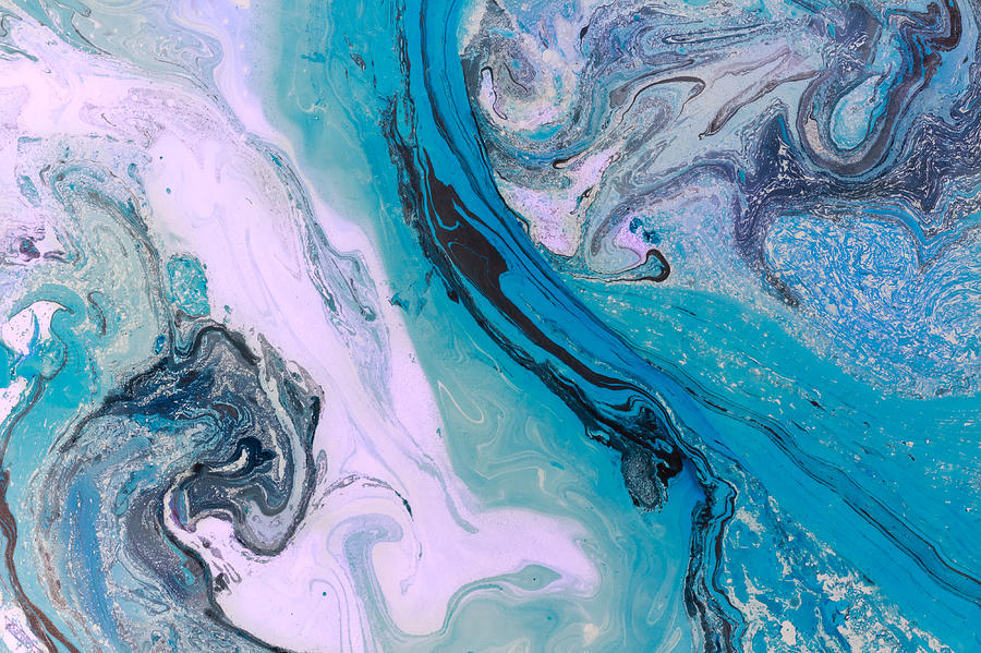 Creative ebru background with abstract painted waves. Photograph by Tenra