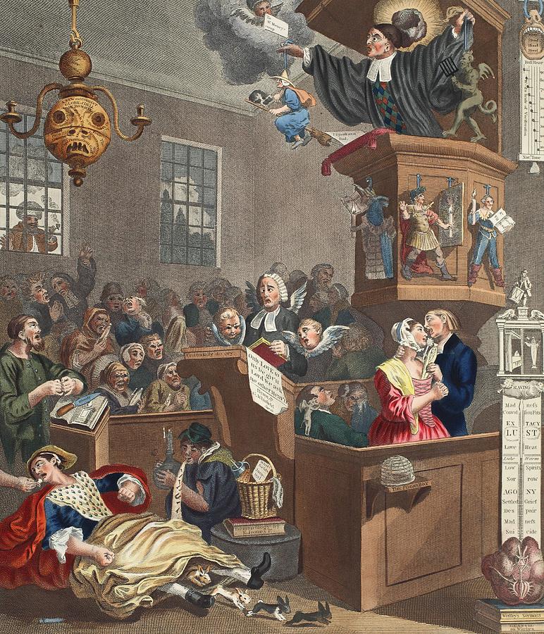 Madness Drawing - Credulity, Superstition And Fanaticism by William Hogarth