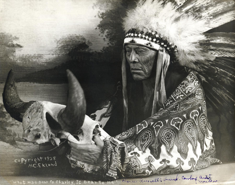 Cree Chief With Buffalo Skull Photograph by Underwood Archives  HC Eklund